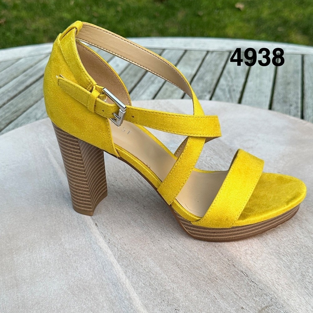 Nine West Deanne Yellow Platform Heels Womens Open Toe Strappy Sandals Size 8